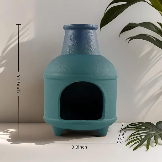 Handmade Blue Ceramic Palo Santo Holder Burner & Sage Holder - Mini Tabletop Chiminea Burner Tray with Ash Catcher, Decorative Incense Holder for Spiritual Meditation & Yoga