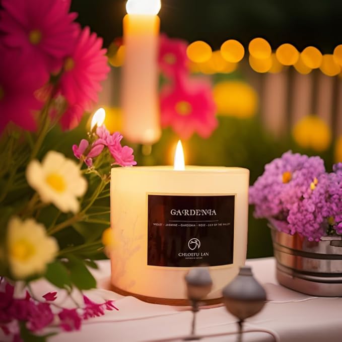Chloefu LAN Gardenia Scented Candles - Highly Scented, 7.1oz|45 Hour Long Burning, Gifts for Women, 100% Natural Soy, Home Decor, White Glass Jar With Gift Box 2 Pack - Bloomnest