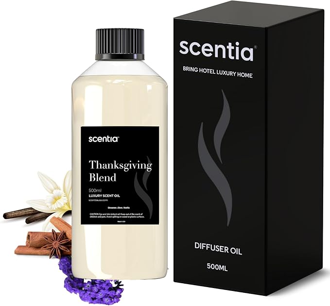 Scentia Thanksgiving Blend Essential Oil – 500ml Premium Holiday Diffuser Oil with Cinnamon, Clove, Vanilla & Coconut | Bulk Aromatherapy for Homes, Spas, Hotels & DIY Crafts Scentia