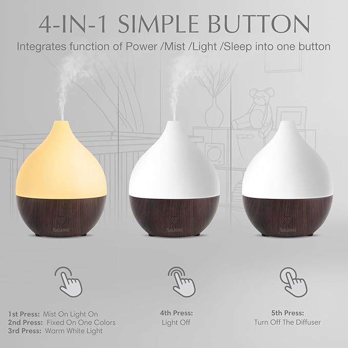 SALKING Essential Oil Diffuser (Set of 2 Dark), 100ml Small Ultrasonic Aromatherapy Diffuser for Essential Oils, Auto Shut-Off, Cool Mist Humidifier with Warm White Light, for Office Home - Bloomnest