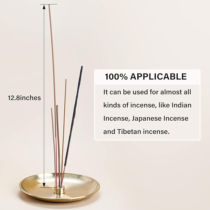 ZenBless 5 in 1 Incense Burner, Palo Santo Holder, Sage Holder, Incense Sticks/Coil/Cones, 5.5 inches Brass Ash Catcher for Meditation Yoga Room (Gold_2pcs) ZenBless