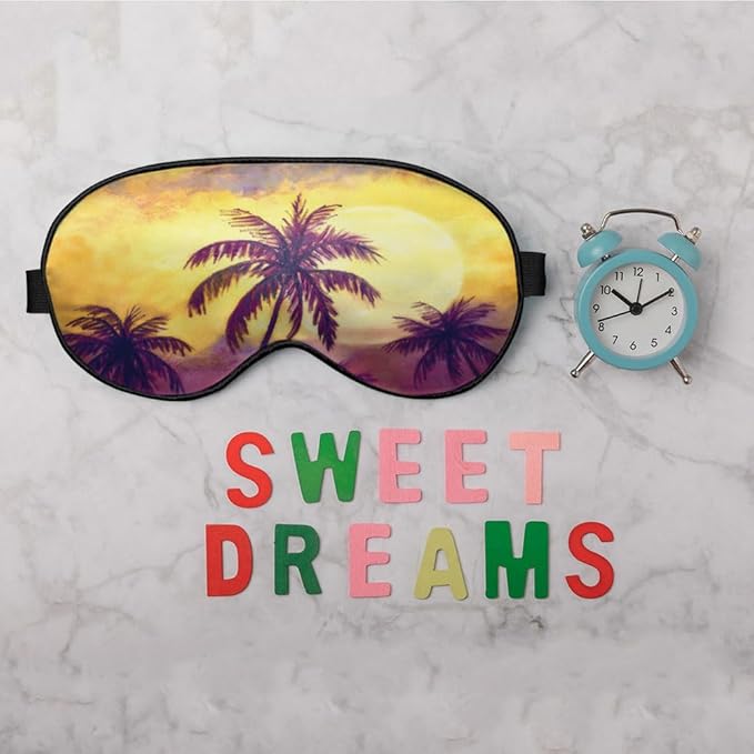 Sunset Palm Eye Mask Sleeping Mask Tropical Exotic Trees Scene Sea Beach Sleep Masks Silky Soft Eye Cover for Women Men Shading Blindfold for Air Travel Sleeping - Bloomnest