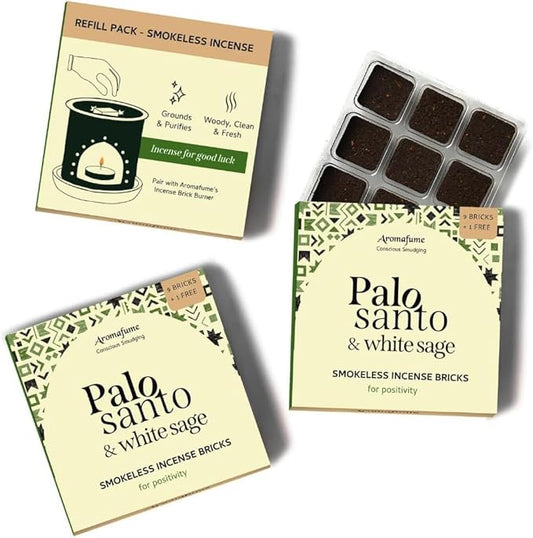 Palo Santo & White Sage Smokeless Incense Bricks Refill | 3 x 9 Bricks | Aromatherapy | Smudging | Made with Essential Oils | Natural Air fresheners for Home | Spiritual Meditation Accessories