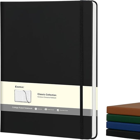 COMIX A4 Lined Journal Notebooks, 240 Pages, Large Size-8.5" x 11", Black, Hardcover Journaling Notebooks for Men & Women- Fits for Office, Business, School, Notes Taking & Writing - Bloomnest