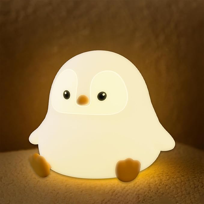 UNEEDE Sitting Penguin Night Light with Removable Floppy Bunny Ears - Silicone Touch Lamp, USB Rechargeable, Dimmable Nursery Light for Kids & Holiday Decor - Bloomnest