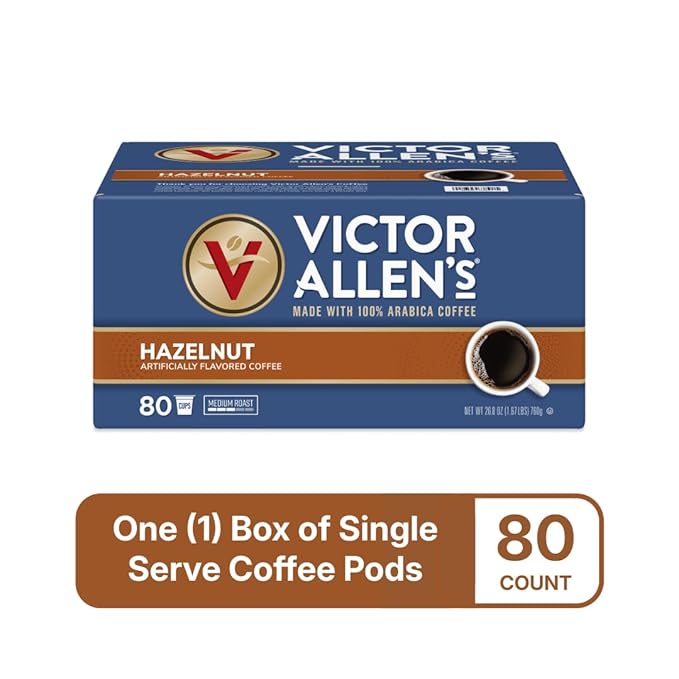 Victor Allen's Coffee Hazelnut Flavored, Medium Roast, 80 Count, Single Serve Coffee Pods for Keurig K-Cup Brewers - Bloomnest