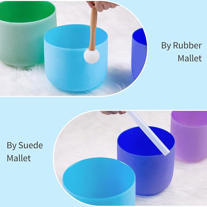 432HZ Set of 7 Colored Crystal Singing Bowls of Meditation 6-12 Inch Sound Bowl for Yoga, Chakra Healing,2PCS Travel Carry Case Bag1pcs Rubber Mallet 1pcs crystal mallets