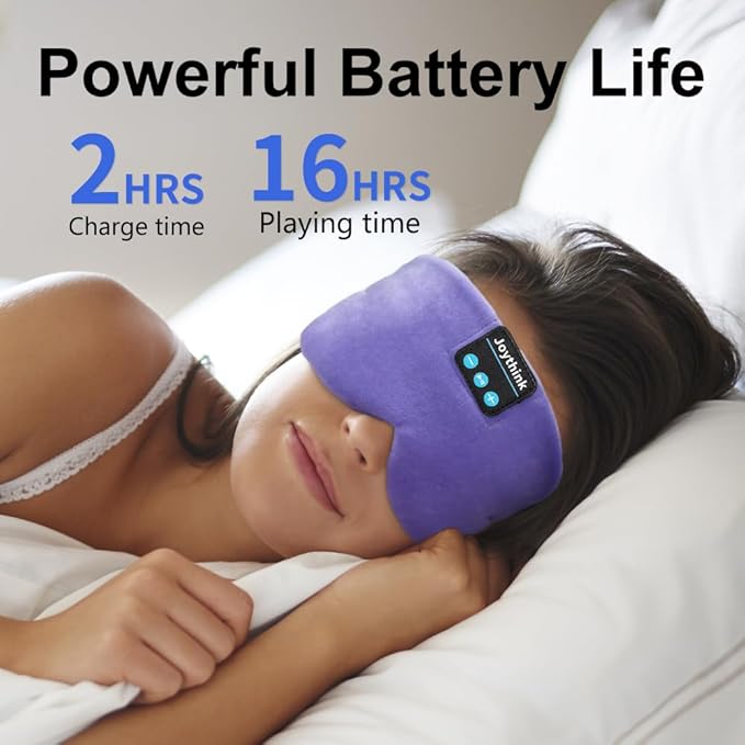 Joythink Sleep Headphones Bluetooth Sleep Mask Silk Headband Earphones Bluetooth Eye Mask for Sleeping On Side Blackout Soft Sleep Earphones Music Kids Children Eye Cover Purple - Bloomnest