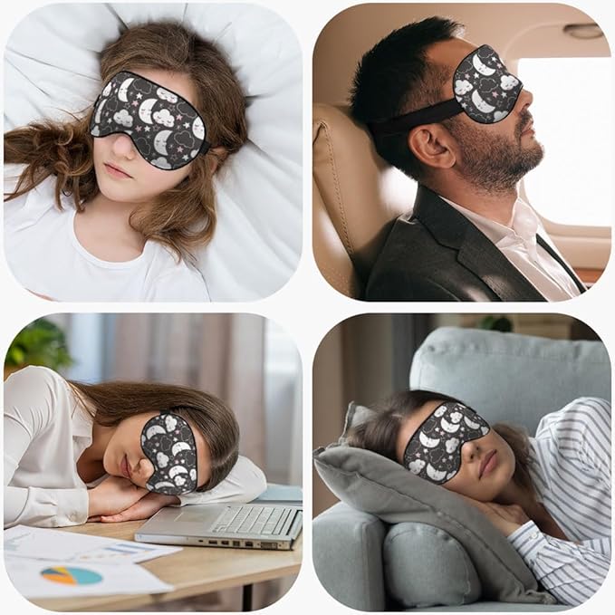 Grey Night Sleep Eye Mask Eye Cover Cute Cartoon Clouds Moons White Pink Silk Eye Mask for Sleeping with Adjustable Strap for Travel Nap Shift Work Office - Bloomnest