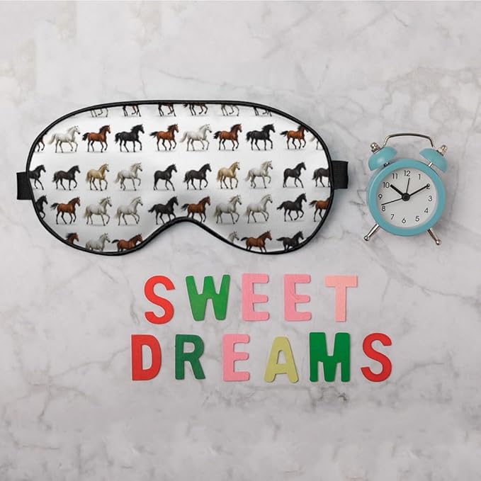Silk Brown White Horse Eye Mask Animal Design, Adjustable Strap for Sleeping Travel Nap Shift Work Office - Bloomnest
