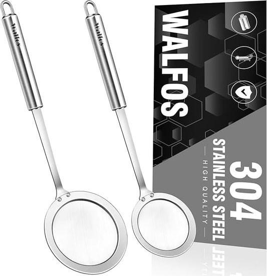 Walfos Fat Skimmer Spoon, 304 Stainless Steel Fat skimmer For Cooking, Fine Mesh Strainer, Food Strainer Fit For Separation Of The Floating Foam, Fat, Grease - Set of 2 Sise - Bloomnest