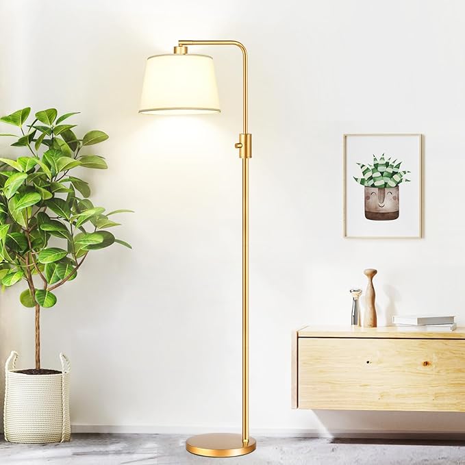 【Upgraded】 Dimmable Floor Lamp, 1000 Lumens LED Edison Bulb Included, Arc Floor Lamps for Living Room Modern Standing Lamp with Shade, Tall Lamps for Living Room Bedroom Office Dining Room - Gold - Bloomnest