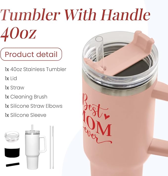 SANDJEST Mom Gifts Best Mom Ever Tumbler Stainless Steel 40oz with Handle Insulated Travel Cup - Mom Travel Coffee Mug, Mother's Day Christmas Birthday Gifts from Son Daughter - Bloomnest