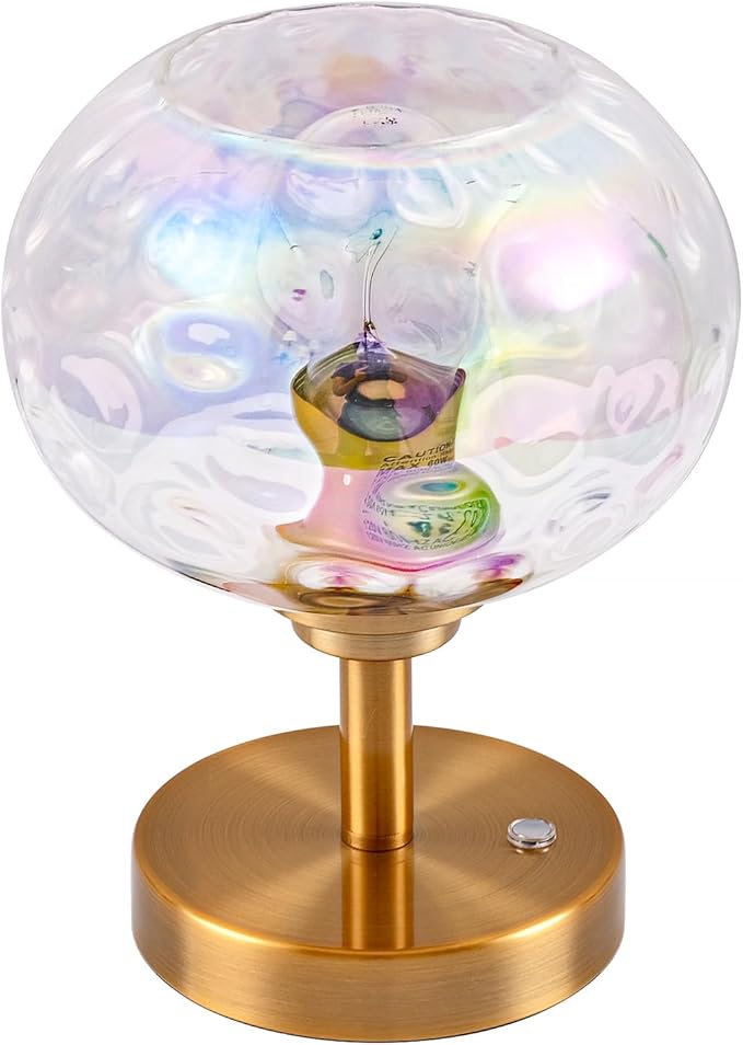 Touch Control Hammered Glass Table Lamp Brass Gold Portable Dimmable Brightness Small Nightstand Light 3-Way Stepless Dimming Bedside Bedroom Living Room (Stained Glass & Gold) - Bloomnest