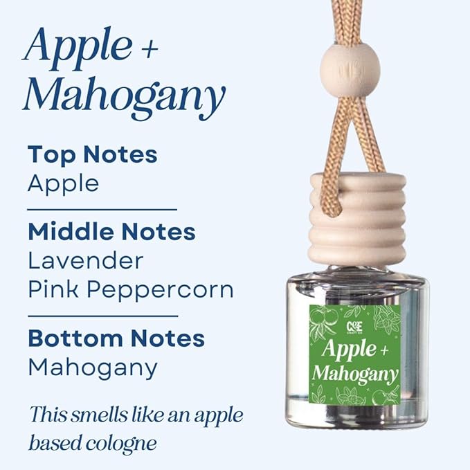 C&E Craft Co Hanging Car Air Freshener Diffuser 2 Pack, Long Lasting Fragrance Oil Car Freshener, Glass Bottle Auto Air Freshener, Made in USA (Apple & Mahogany + Teakwood & Mahogany) - Bloomnest