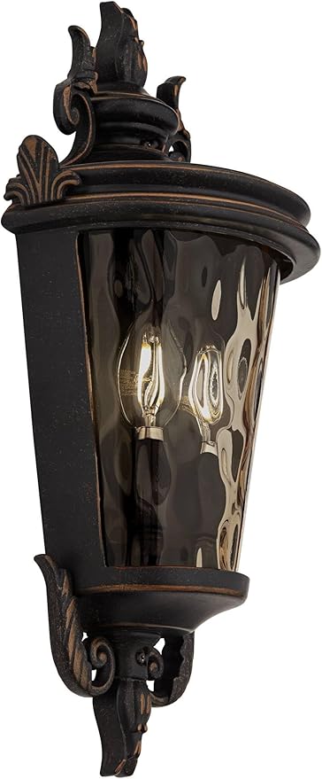 John Timberland Casa Marseille Vintage Outdoor Wall Light Fixture Veranda Bronze 17" Champagne Hammered Glass for Exterior House Porch Patio Outside Deck Garage Yard Front Door Garden Home - Bloomnest