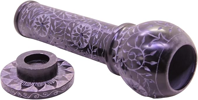 Marble Soapstone Black Incense Stick Holder | Candle Burner | Tea Light Holder - Round Incense Holder Decorative Home and Office Decor - (3 x 3 x 10 Inches)