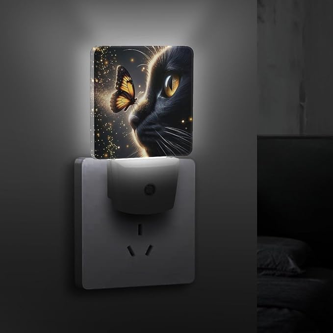 Cat Butterfly Night Light, Plug into Wall Decor Nightlights for Bedroom, Bathroom, Hallway, Kitchen, with Dusk to Dawn Light Auto Sensors LED Night Lights for Boys Girls Women Men Room Gifts - Bloomnest