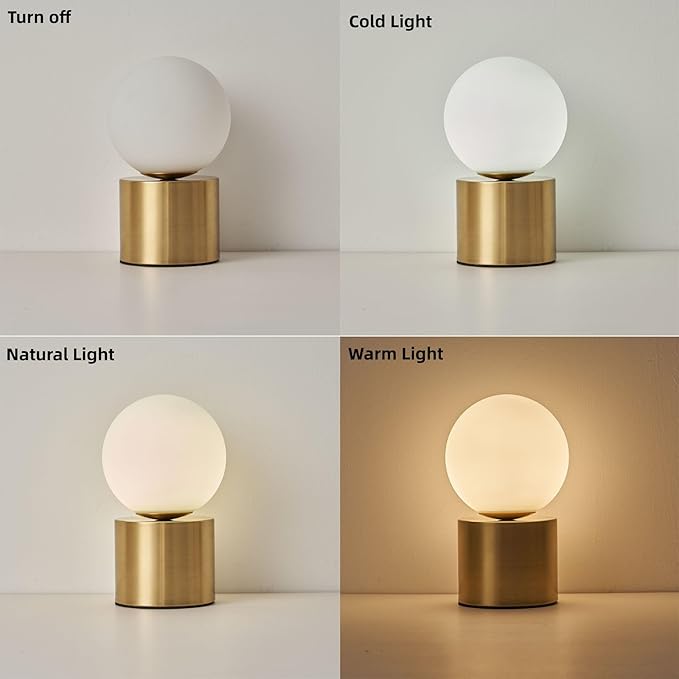 Mid Century Modern Table lamp Luxury Gold Bedroom Bedside Night Light White Glass Globe Table Lamp for Bedroom Living Room and Office - Bloomnest
