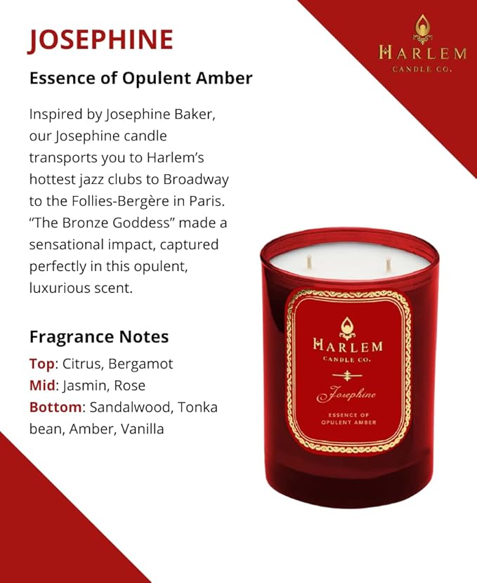 HARLEM CANDLE CO. Josephine - Luxury Scented Soy Candle, 11 oz - 80-Hour Burn Time | Rose, Jasmine, Warm Amber, Tonka Bean, and Sandalwood | Scented Candles for Home - Bloomnest
