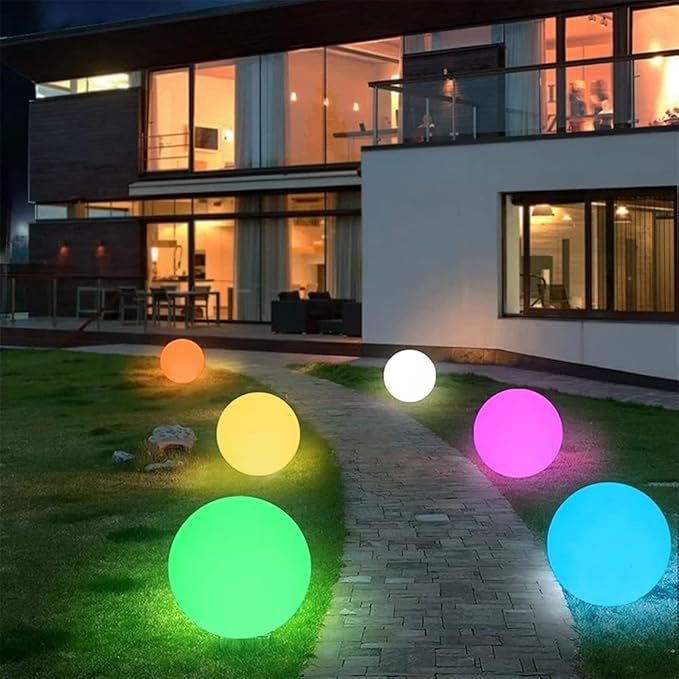 12-in LED Globe Orb Lamp, Dimmable RGB Color Changing Glowing Orb Lights Rechargeable Glowing LED Ball Light w/Remote, Waterproof Outdoor Globe Light Soothing Mood Lamp for Bedroom Garden Patio Decor - Bloomnest
