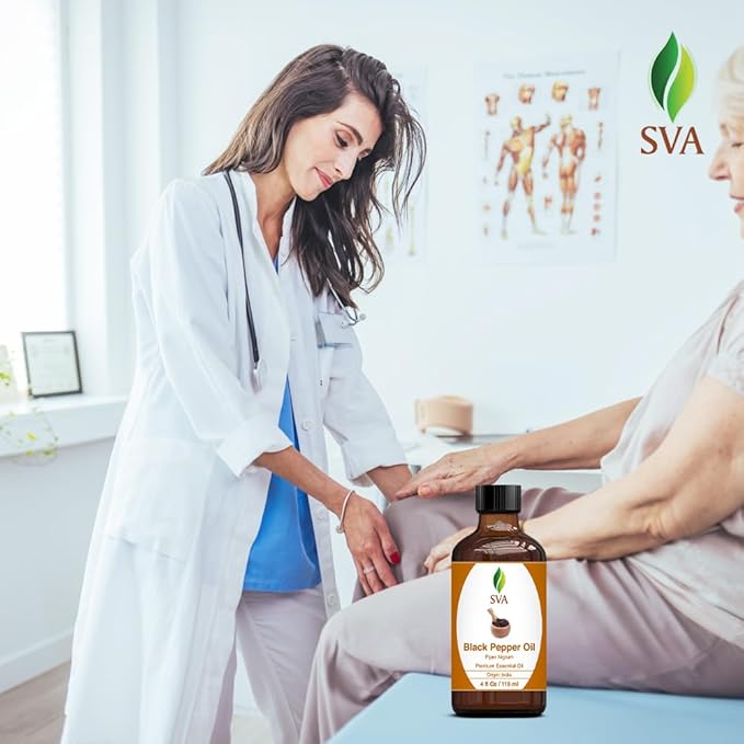 SVA Black Pepper Essential Oil – 4 Fl Oz – 100% Natural Black Pepper Oil - for Diffuser, Hair Care, Face, Skin Care, Aromatherapy, Scalp and Body Massage, Soap and Candle Making – with Dropper - Bloomnest