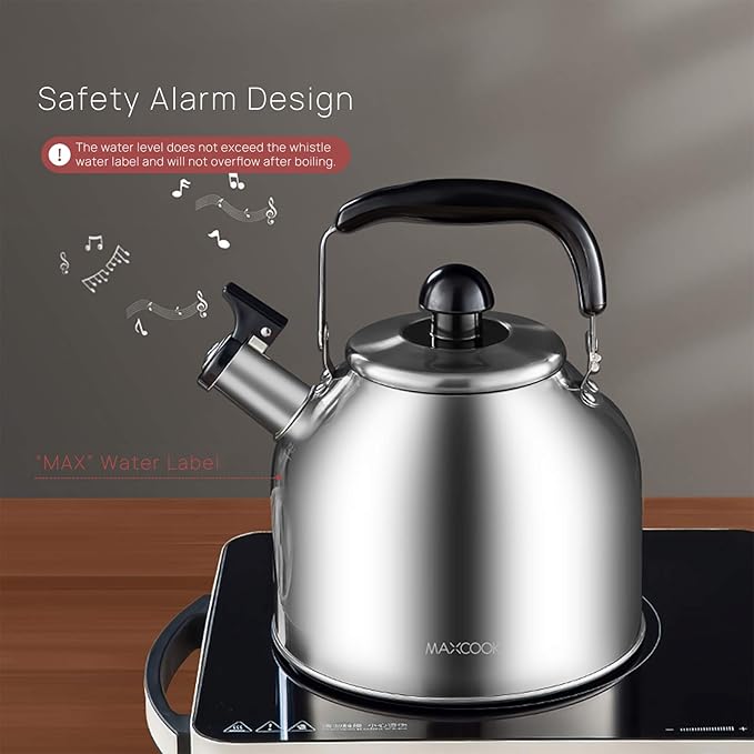 4.2 Quart/4L Stainless Steel Whistling Tea Kettle,Brushed Satin, Suitable to Boiling Water & Tea on Induction Stove, Gas Stove Top - Bloomnest