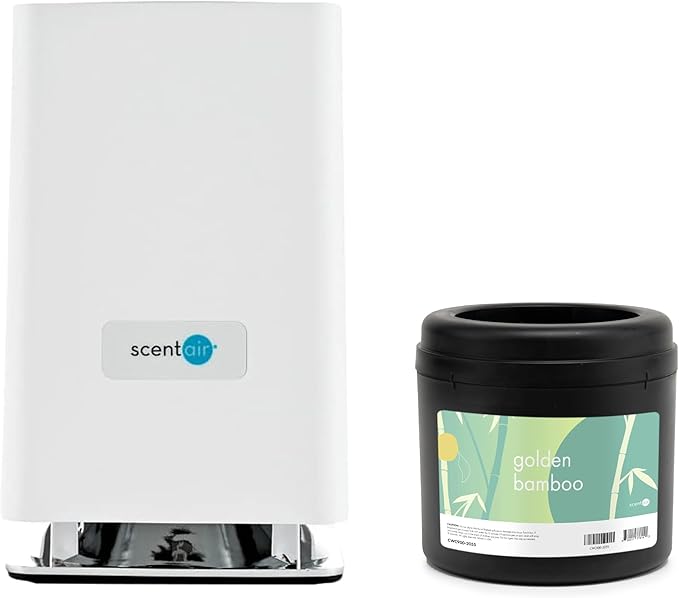 ScentAir Whisper Home | White Diffuser Machine, Scents up to 800 Sq. Ft Room, Compatible with Alexa & Google, WiFi & Bluetooth Enabled - ScentAir Cartridge Golden Bamboo