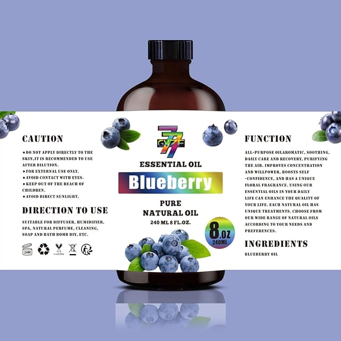 Blueberry Essential Oil (8 oz / 240 ml) – Blueberry Oils for diffusers, humidifiers, Home Baths, Cleaning Products, Yoga, DIY Soaps and DIY Scented Candles - Bloomnest