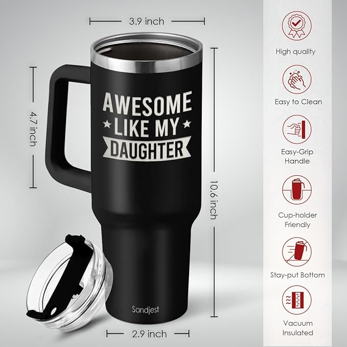 SANDJEST Dad Gift from Daughter, Awesome Like My Daughter 40oz Stainless Steel Insulated Coffee Tumbler With Lid & Straw, Travel Mug Cup Gift for Dad, Christmas Birthday Father's Day - Bloomnest
