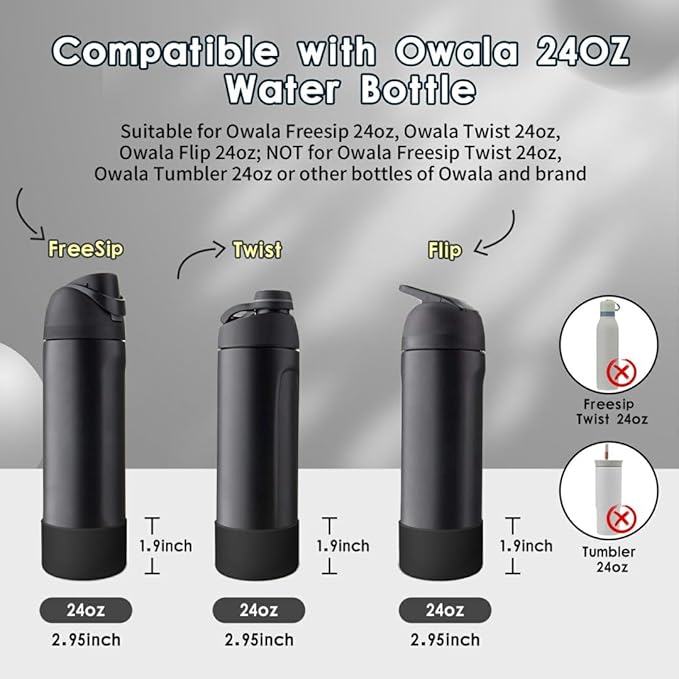 2PCS Silicone Water Bottle Boot, Compatible with Owala 24oz 32oz 40oz, Protective Anti-Scratch & Anti-Dent No Noise Sleeve Cover for FreeSip/Twist/Flip Water Bottles (Very Very Dark, 24oz) BKBY