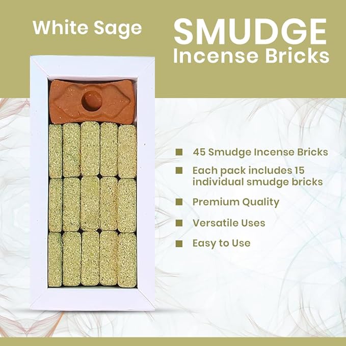 Smudge Incense Bricks 45 Pack Combo - Palo Santo, White Sage, Sandal Oudh for Cleansing Negative Energy & Protection - Yoga Meditation Aromatherapy - Perfect Sage Sticks Alternative AROVATIKA