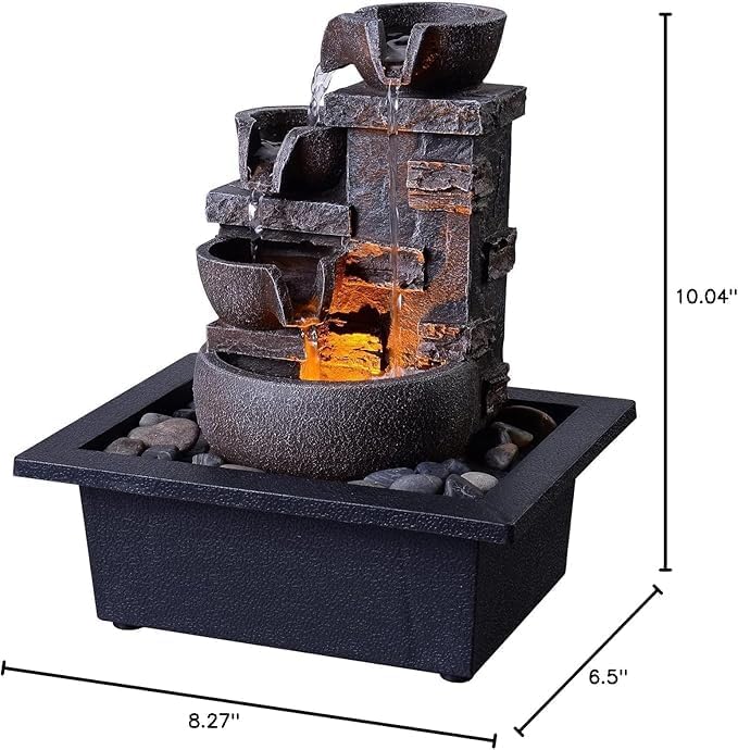 Kalona Décor Desktop Fountain - 10" 4-Tier Design with Imitation Stone, Indoor Waterfall Tabletop River Rocks & Resin Material for Serene Meditation & Relaxation - Ideal for Home & Office Decor - Bloomnest