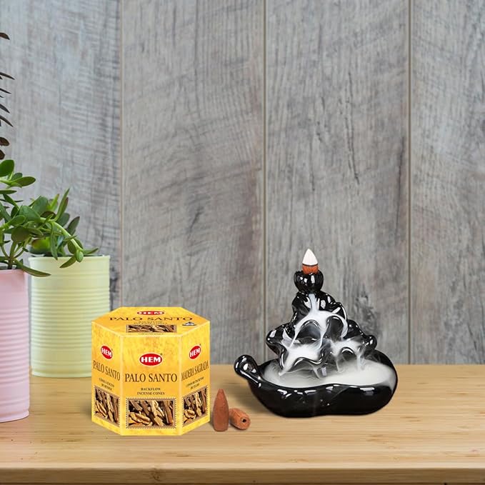 HEM Palo Santo Backflow Incense Cones – 20 Aromatherapy Cones | Long Lasting 40 Min Burn(Single Cone) | for Spa, Yoga, Reiki, Meditation, Healing, Relaxation & Home Fragrance HEM