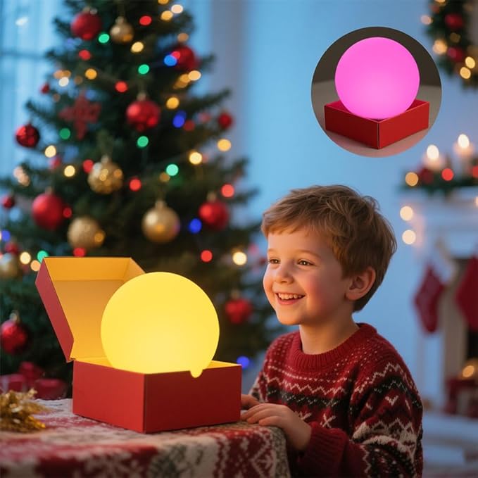 8-in LED Glowing Ball Light for Kid, 16 RGB Color Changing Globe Orb Night Light Mood Lamp w/Remote, Rechargeable Light Up Ball Dimmable Sphere Bedside Lamp, Great for Bedroom Garden Patio Party Decor - Bloomnest