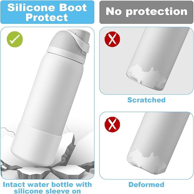 2PCS Silicone Water Bottle Boot for Owala 24oz 32oz 40oz, Anti-Slip Protective Sleeve Bottom Bumper Protector for FreeSip, Twist, and Flip Stainless Steel Water Bottles Alwenid