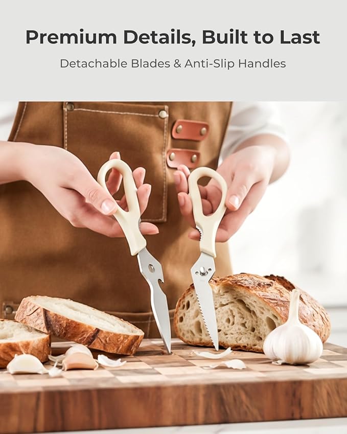 OOU Kitchen Scissors Set - Heavy Duty Stainless Steel All Purpose Shears 2-Pack, Comfort Grip Handles & Protective Sheath, Dishwasher Safe - Bloomnest