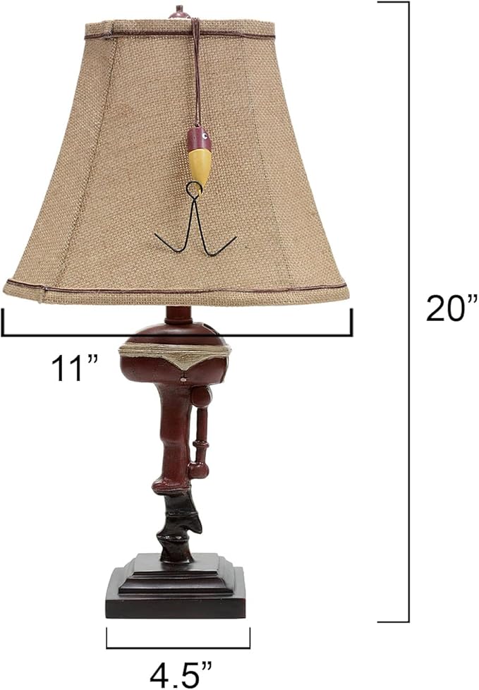 BLACK FOREST DECOR Outboard Accent Table Lamp – Rustic Boat Motor Fishing Lamp with Linen Shade – 11" W x 8.2" D x 20" H - Bloomnest