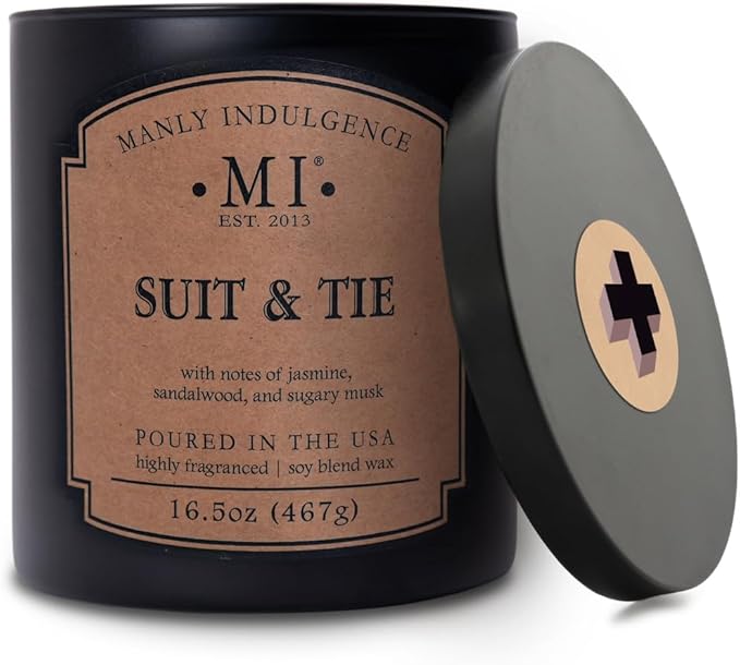 Manly Indulgence Suit & Tie Scented Candles for Men, 2 Wick, 16.5 oz, Premium Soy Blend Wax, 60H Burn, Candles for Home Scented - Made in The USA - Bloomnest