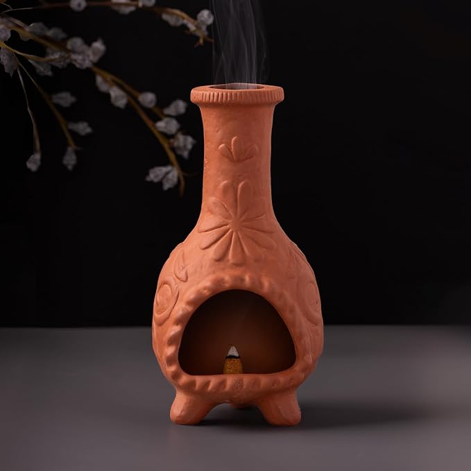 Palo Santo Mini Chiminea – Elegant Ceramic Incense Holder for Cleansing and Relaxation – Handcrafted Sage Texture Stand, Ideal for Meditation and Altars – Durable Design for Sticks Burning - Bloomnest