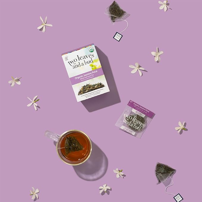 Two Leaves and a Bud Jasmine Green Tea Bags, 15 Count (Pack of 1) Whole Leaf Green Tea in Pyramid Sachet Bags, Compostable Sachets - Bloomnest