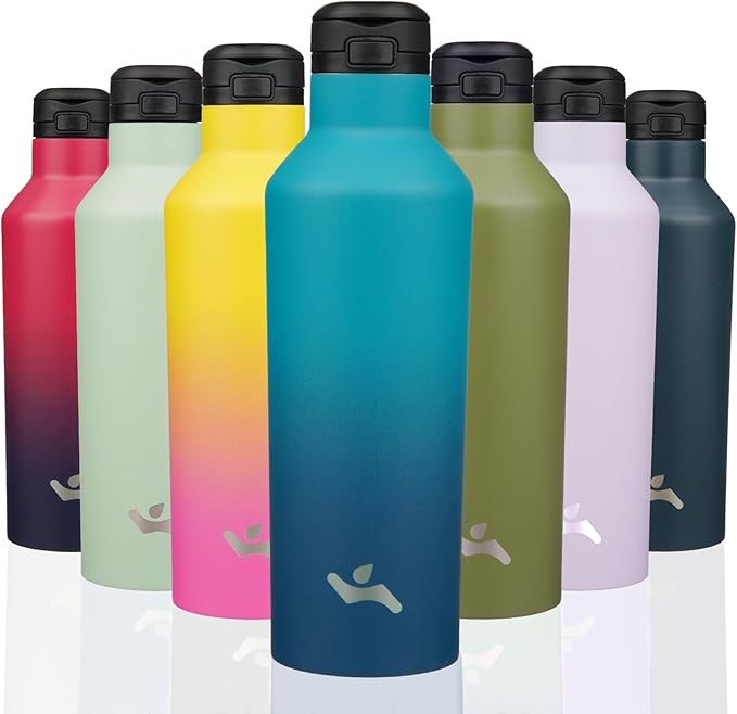 Insulated Water Bottle with Straw,25 OZ Double Wall Vacuum Stainless Steel Water Flask with 2 Lids,Indigo Black - Bloomnest