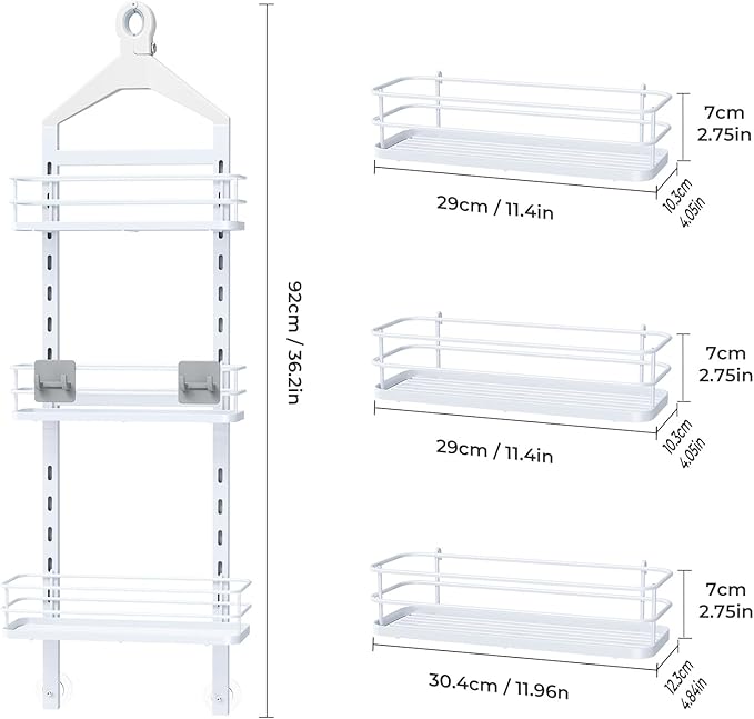 ODesign 3 Tier Height-Adjustable Shower Caddy Hanging Anti-Swing-Over The Shower Head Caddy-Storage Organizer Bathroom Shelves Basket - White - Bloomnest