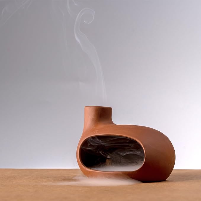 Terracotta Palo Santo Holder - Modern Chiminea Incense Burner for Yoga, Meditation, and Energy Cleansing - Wood Sticks Dish, Sage Ash Catcher, Smudge Bowl, Cone Burner - Unique Meditation Gift - Bloomnest