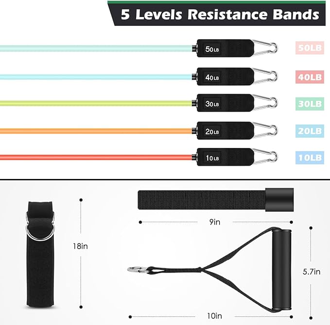 WHATAFIT Resistance Bands, Exercise Bands，Resistance Bands for Working Out, Work Out Bands with Handles for Men and Women Fitness, Strength Training Home Gym Equipment - Bloomnest