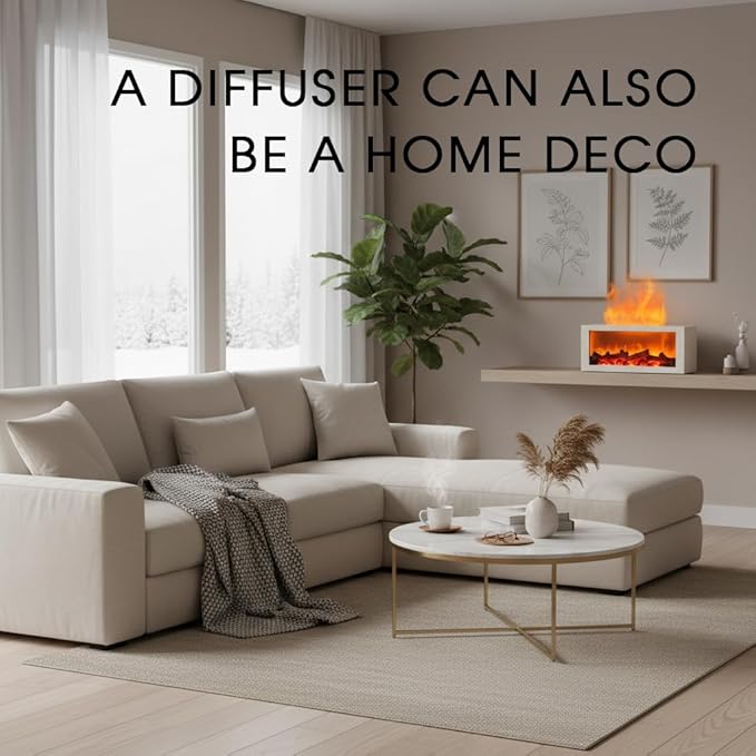 Fireplace Diffusers with Aromatherapy Oils Set,Flame Essential Oil Diffuser with Remote Control,300ml Small Humidifier for Home Room Decor Gift for Women (White) - Bloomnest