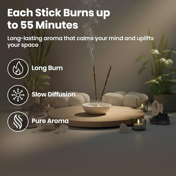 Tulasi Sandalwood Incense Sticks - 48 Natural Scent Sticks | with Real Herbs | Long-Lasting 55-Minute Burn | Natural Essential Oils | Perfect for Meditation, Yoga & Removing Negative Energy Tulasi