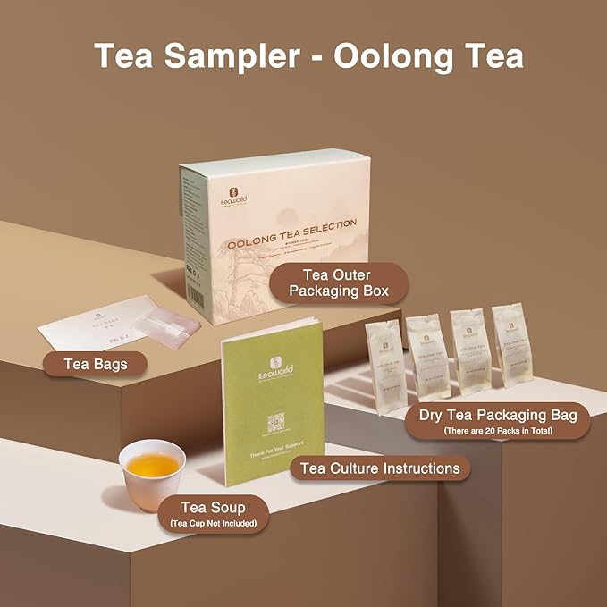 iTeaworld Oolong Tea Set 4 Flavors, Oolong Tea Sampler Loose Leaf, Flowery Aroma, No Sweetener, High to Low Caffeine, Up to 112 Cups, Whole Leaf, 2.1OZ - Bloomnest