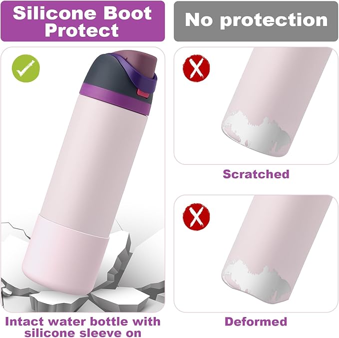 2PCS Silicone Water Bottle Boot for Owala 24oz 32oz 40oz, Anti-Slip Protective Sleeve Bottom Bumper Protector for FreeSip, Twist, and Flip Stainless Steel Water Bottles Alwenid