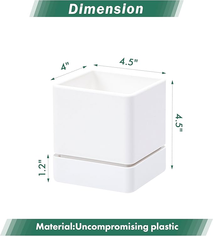4 Inch Herb Planter Pot, Plastic Planter with Drainage Holes and Saucer, Modern Decorative Gardening Pot for Indoor Plants, Flowers, Herbs, Succulents, White, Set of 3, 76-Y-A-3 - Bloomnest